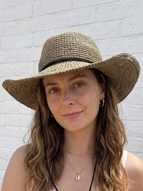 Liz Claiborne Straw Sun Hat Wide Brim Boho Coastal Cowgirl Beach Hat